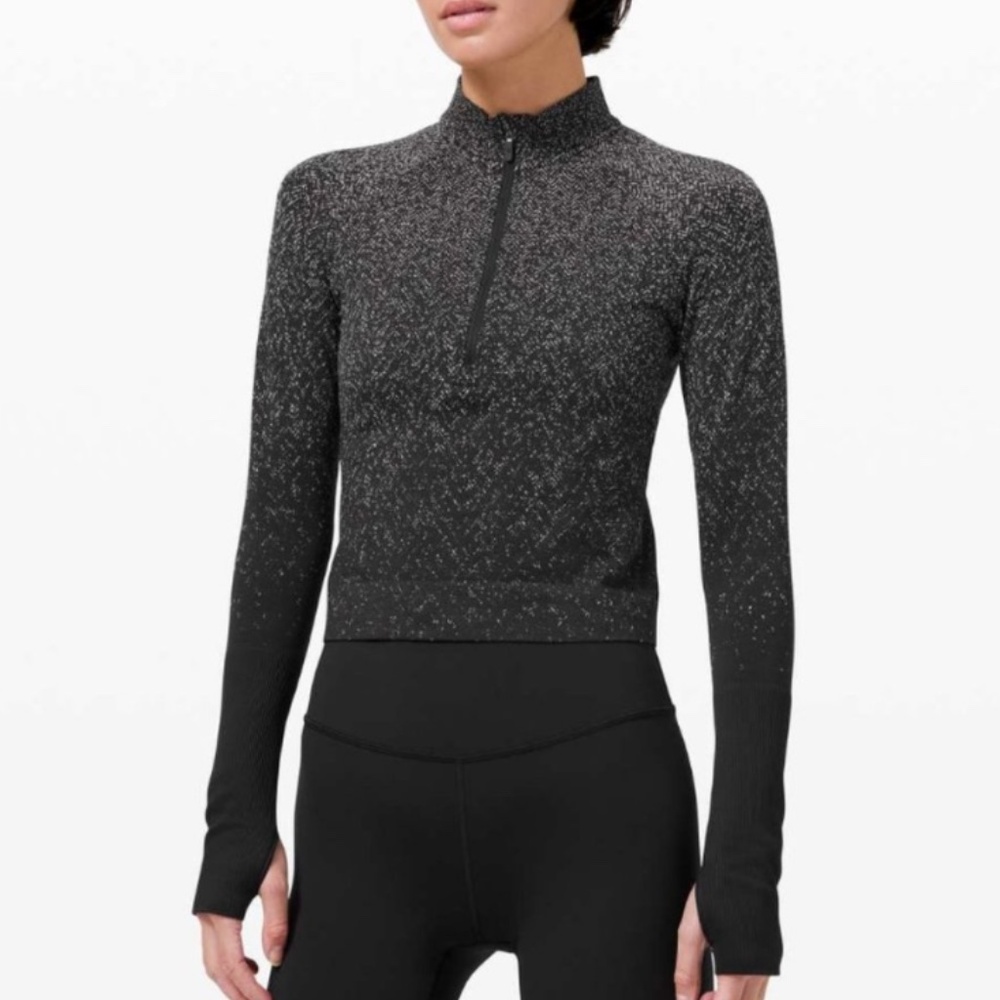 Lululemon Rest Less Cropped Top Half Zip Black Pullover 10